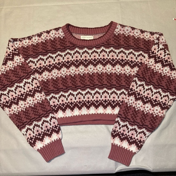 2/$35 Aeropostale Fair Isle Cropped Sweater Women’s Large pink and white Preppy - Picture 1 of 7
